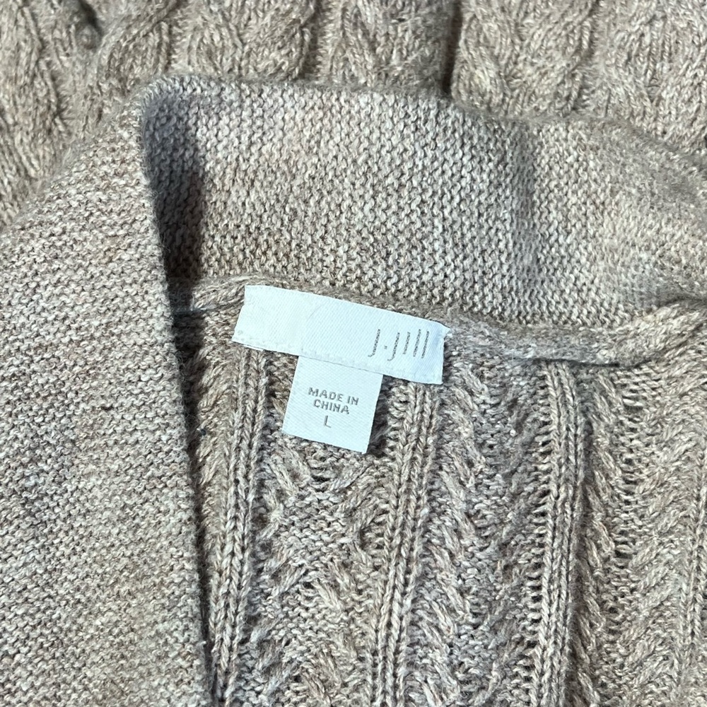 J. Jill Cable Knit Wool Blend Open Front Long Cardigan Cream Size L - Picture 7 of 8